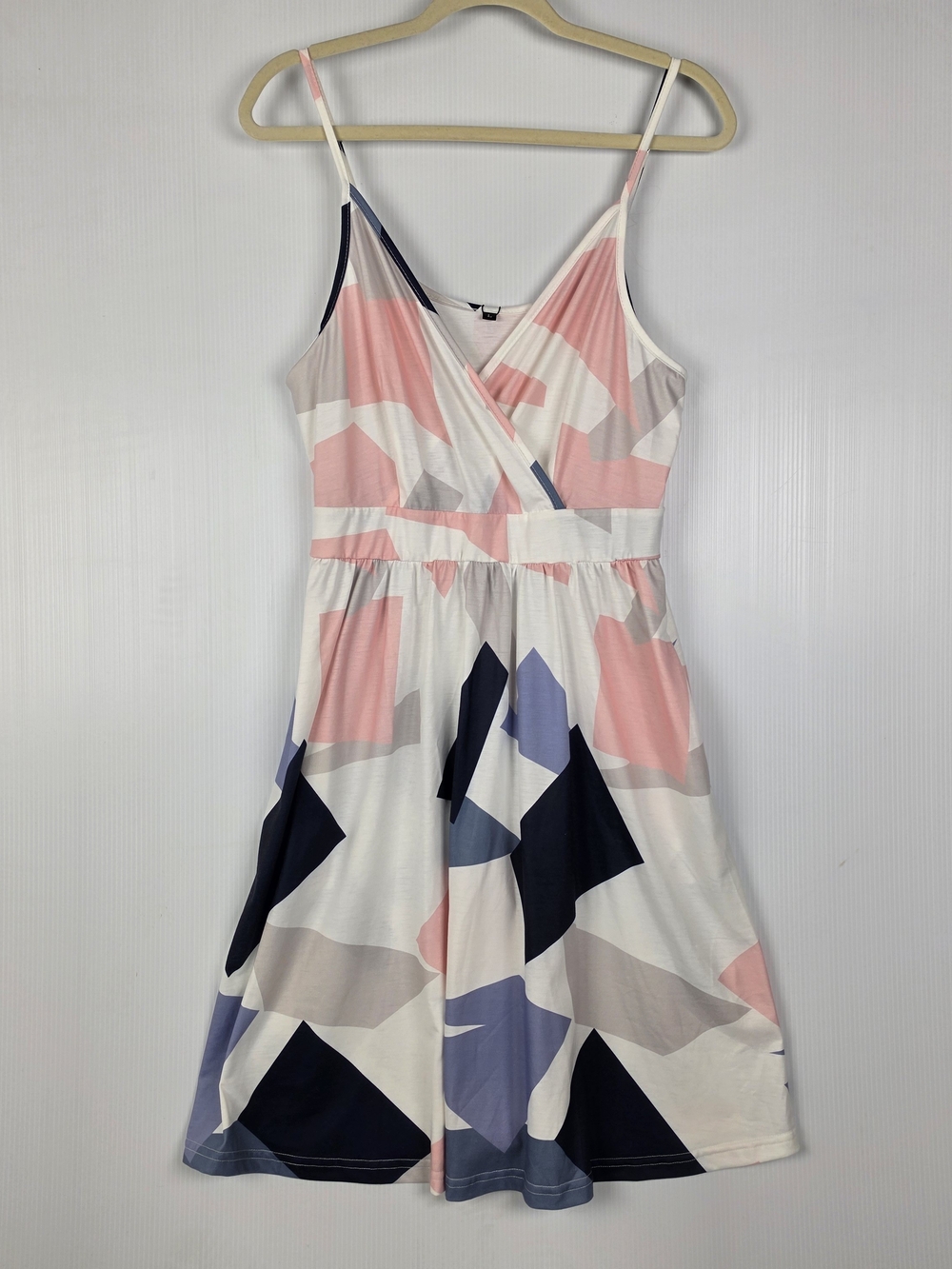 Sleeveless Spaghetti Strap Geometric Pink & Navy Summer Dress